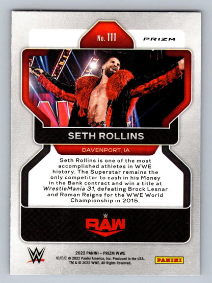 Seth Rollins wrestling card from 2022 Panini Prizm WWE #111 Red White Blue Prizm