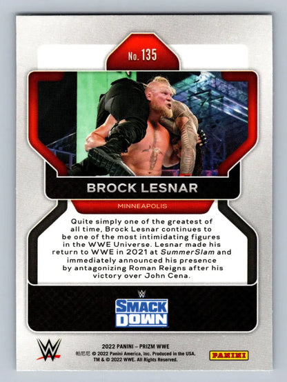 Brock Lesnar wrestling card from 2022 Panini Prizm WWE collection showcasing the champion