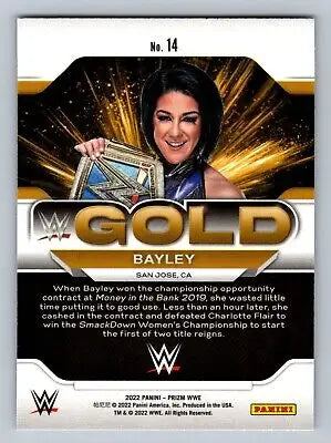 Bayley WWE trading card from 2022 Panini Prizm WWE #14 Gold edition