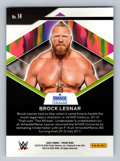 Brock Lesnar wrestling card from 2022 Panini Prizm WWE #14 Fearless collection