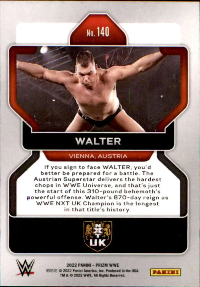 2022 Panini Prizm WWE card of WALTER in dramatic pose with arms outstretched