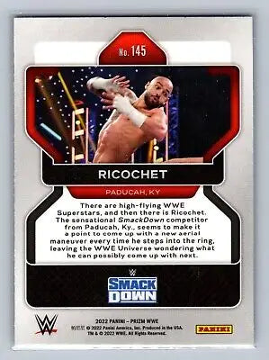 2022 Panini Prizm WWE #145 Ricochet trading card showcasing the WWE superstar