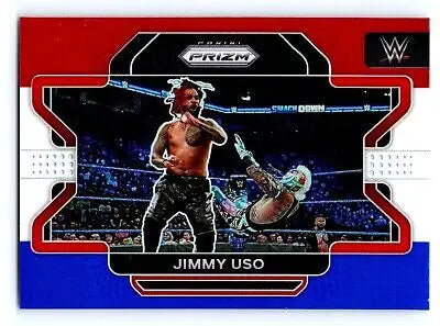 Jimmy Uso wrestling card from 2022 Panini Prizm WWE #15 Red White Blue Prizm