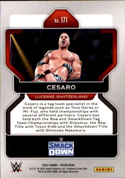 Wrestling trading card of Cesaro in the ring from 2022 Panini Prizm SmackDown