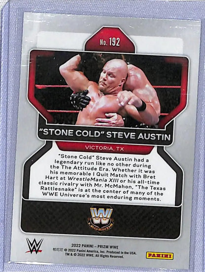 Wrestling trading card of Stone Cold Steve Austin in action from 2022 Panini Prizm