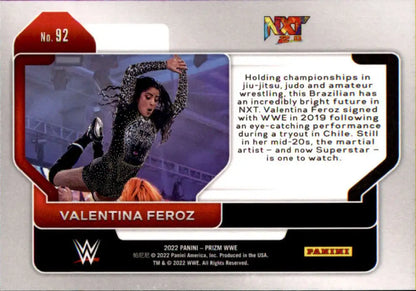 Valentina Feroz in dynamic pose with purple lighting on 2022 Panini Prizm WWE card