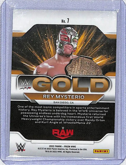 Rey Mysterio WWE trading card with gold design from Panini Prizm WWE series