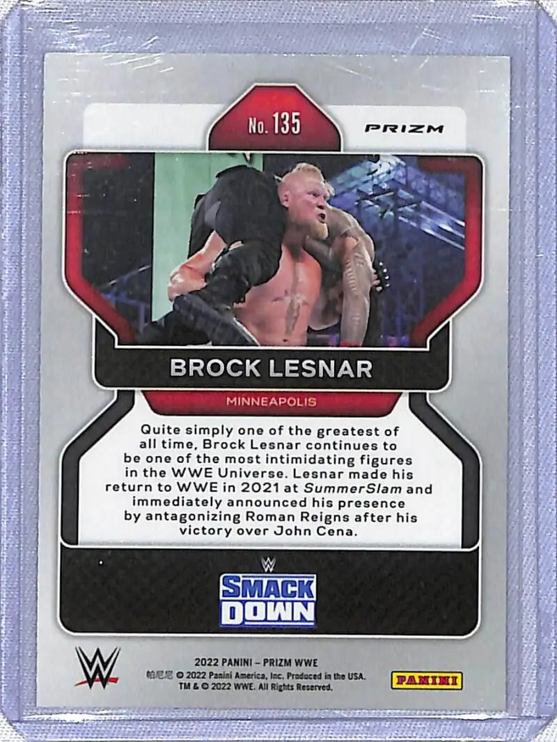 Brock Lesnar Panini Prizm WWE Green Card from the Prizm SmackDown series, numbered 135