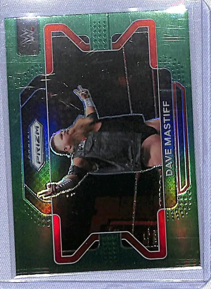 Shiny Panini Prizm WWE card featuring Dave Mastiff in black attire with green and red border