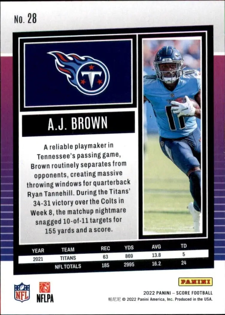 A.J. Brown Tennessee Titans NFL football card from 2022 Panini Score #28