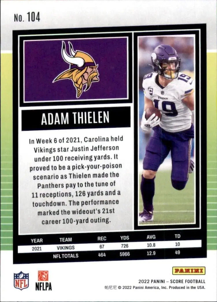 2022 Panini Score Adam Thielen Minnesota Vikings NFL Football Card #104