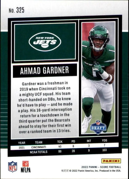 Ahmad Sauce Gardner football card from 2022 Panini Score NFL Rookie collection