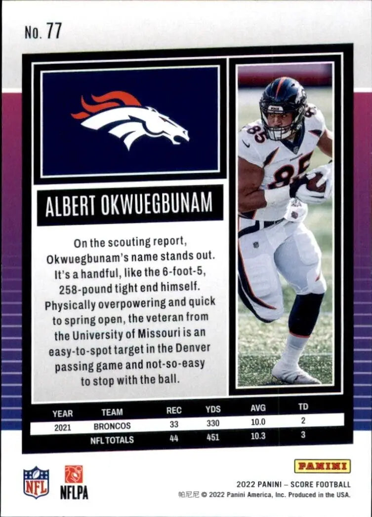 Score Albert Okwuegbunam football card for Denver Broncos NFL collection