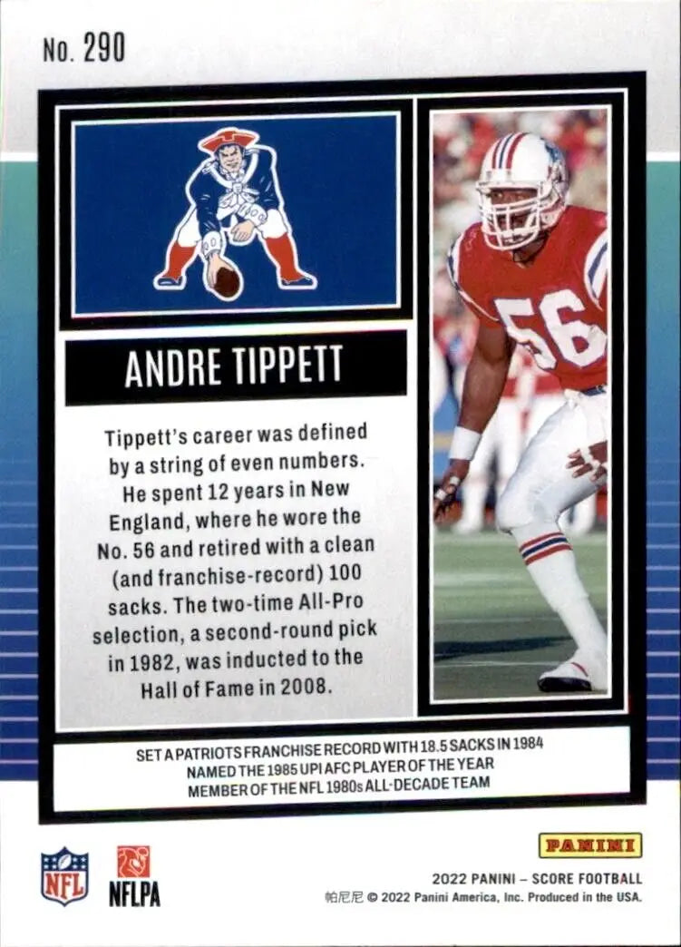 Panini Score Andre Tippett football card featuring New England Patriots NFL #290