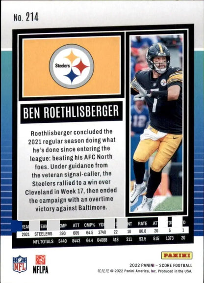 Ben Roethlisberger Pittsburgh Steelers football card from 2022 Panini Score #214