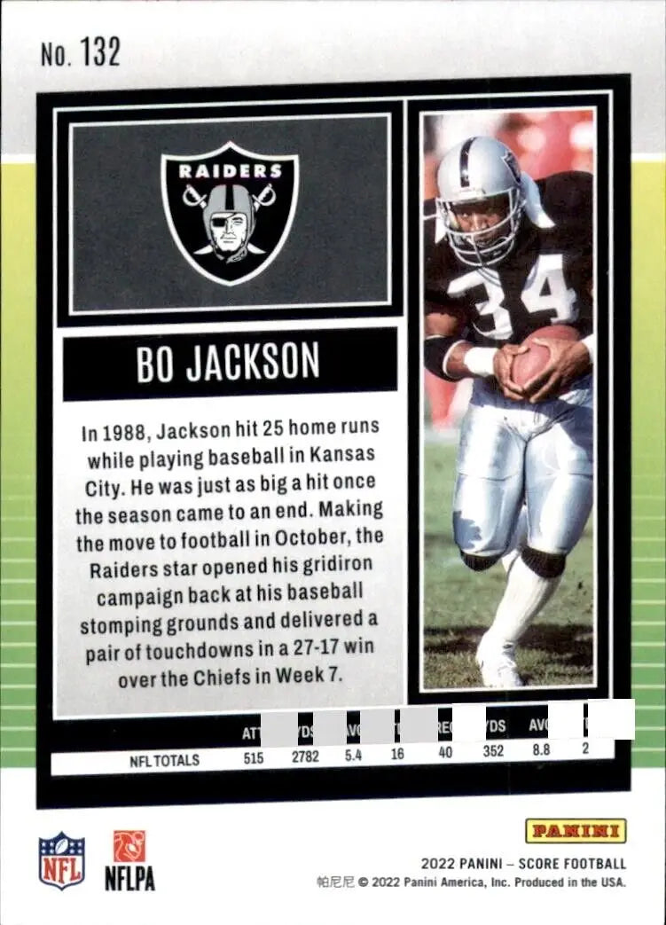 Bo Jackson Los Angeles Raiders NFL Football Card from 2022 Panini Score #132