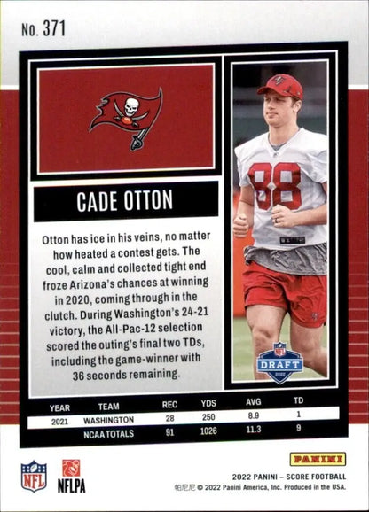 Cade Otton Rookie football card from 2022 Panini Score, Tampa Bay Buccaneers #371