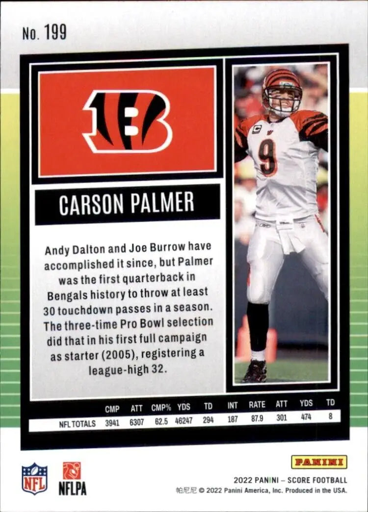 Carson Palmer Cincinnati Bengals NFL football card from 2022 Panini Score #199