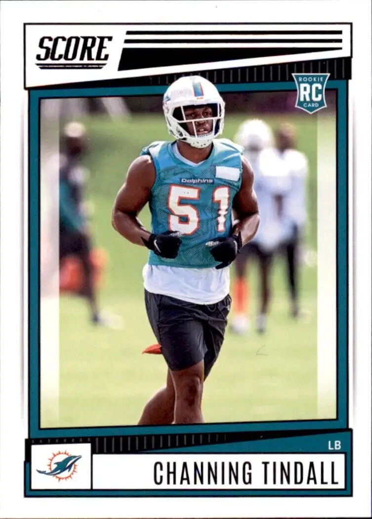 Channing Tindall Rookie Card from 2022 Panini Score Miami Dolphins NFL collection