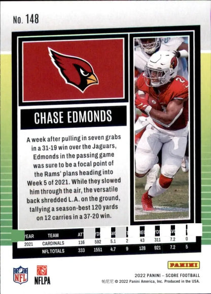 Chase Edmonds Arizona Cardinals football card from 2022 Panini Score #148