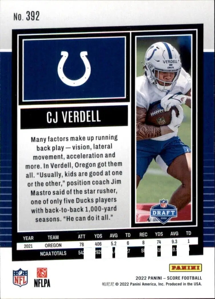 CJ Verdell Rookie Indianapolis Colts NFL Football Card 2022 Panini Score #392