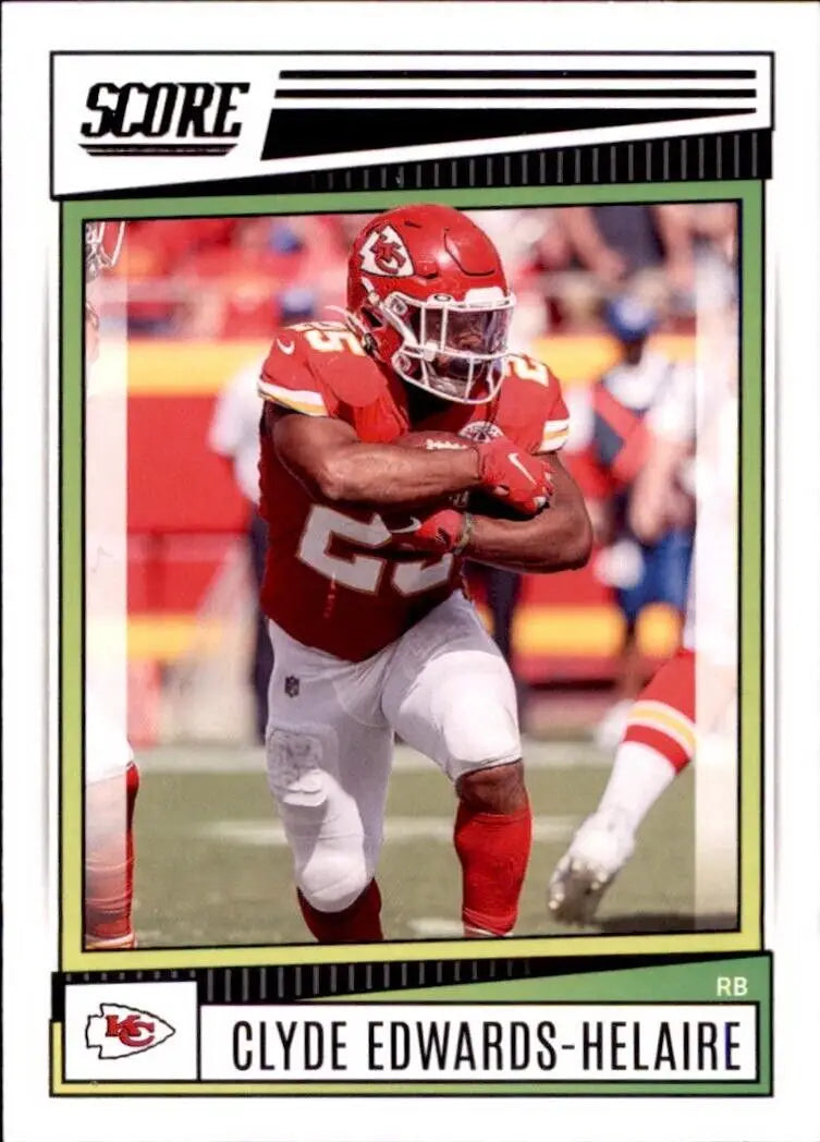 Clyde Edwards-Helaire football card from 2022 Panini Score Chiefs NFL Football set