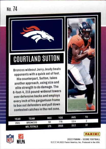 Panini Score Courtland Sutton Denver Broncos NFL Football Card #74 for collectors