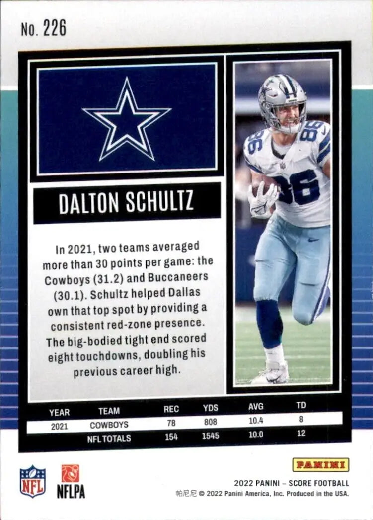 Dalton Schultz 2022 Panini Score Dallas Cowboys NFL Football card #226 for collectors