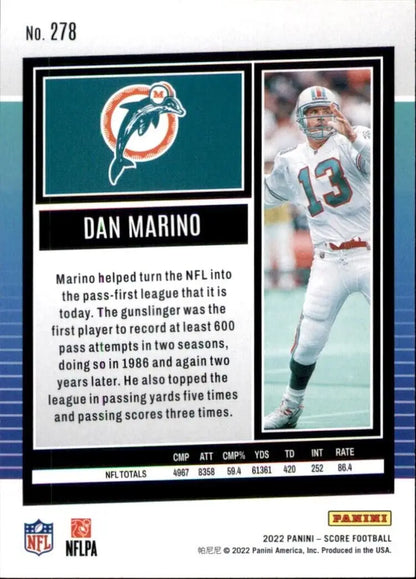 Dan Marino Miami Dolphins NFL Football Card from 2022 Panini Score #278