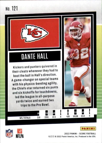 Dante Hall Kansas City Chiefs football card, 2022 Panini Score Dante #121