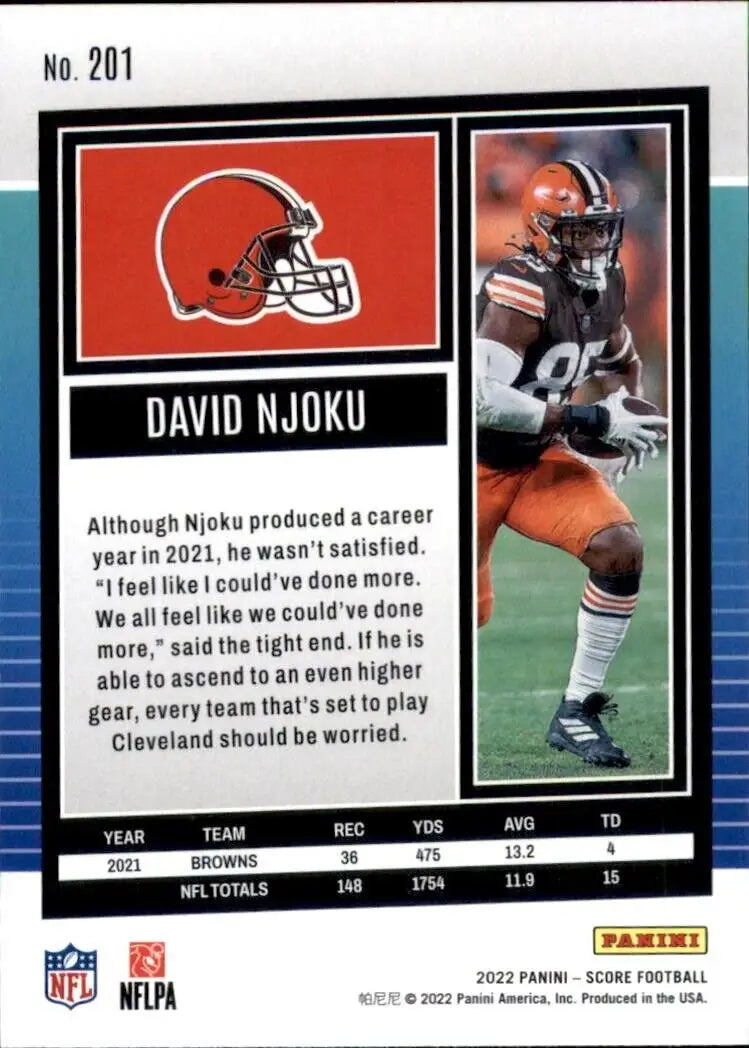 Score David Njoku Cleveland Browns NFL Football Card 201 from 2022 Panini Score