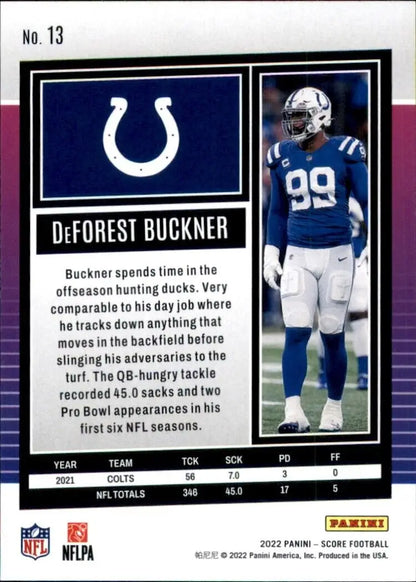 2022 Panini Score DeForest Buckner Indianapolis Colts NFL Football Card #13