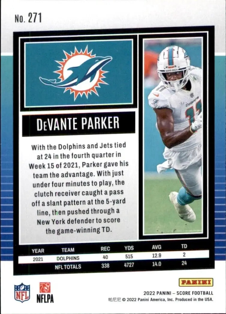 2022 Panini Score DeVante Parker Miami Dolphins NFL Football card #271 for collectors