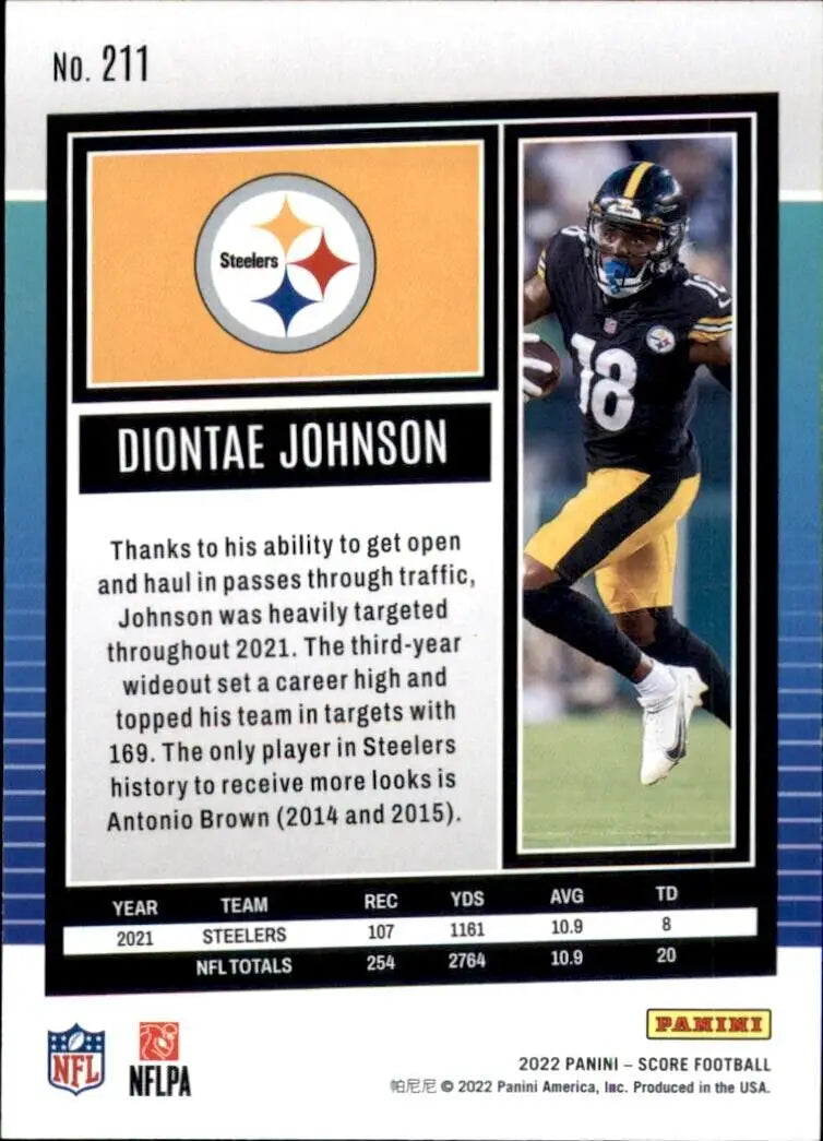 2022 Panini Score Diontae Johnson Pittsburgh Steelers NFL football card #211