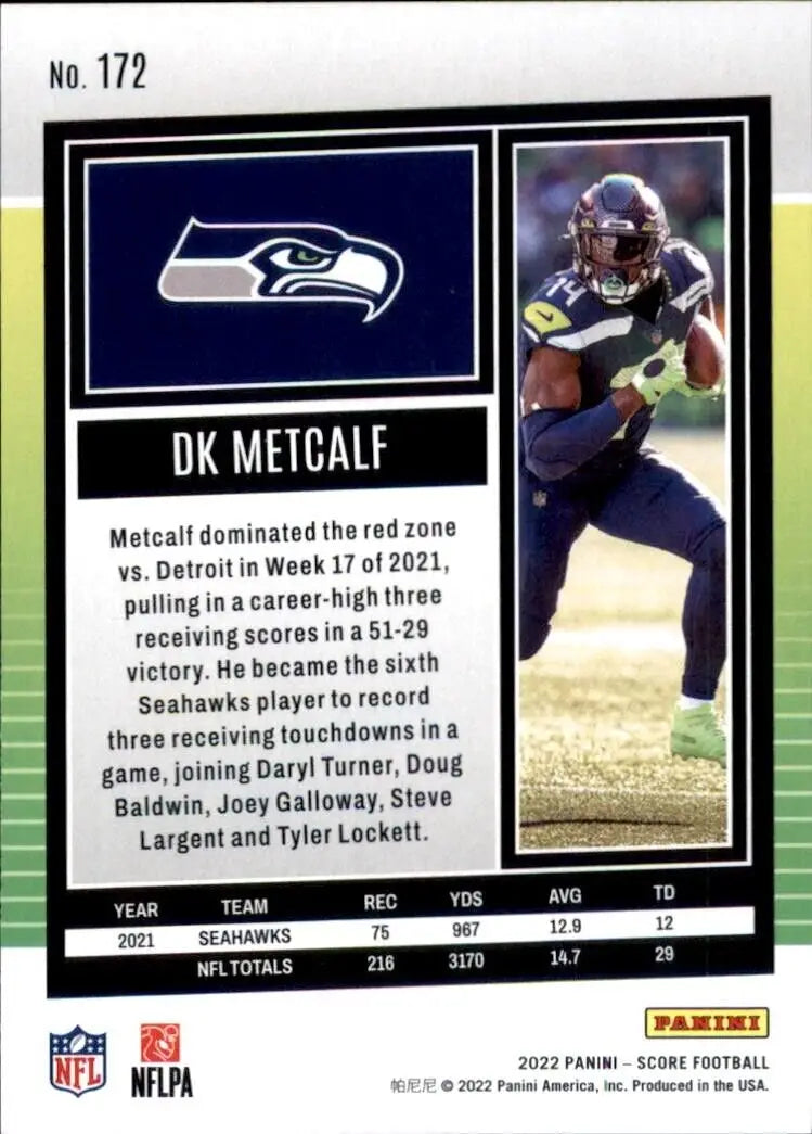 DK Metcalf football card from 2022 Panini Score Seattle Seahawks NFL #172