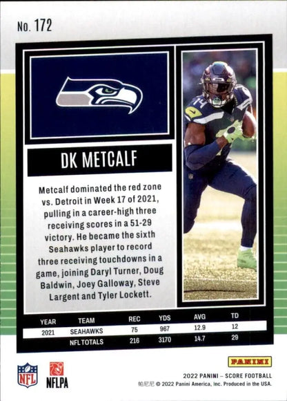 DK Metcalf football card from 2022 Panini Score Seattle Seahawks NFL #172