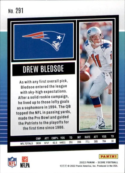 Drew Bledsoe football card from 2022 Panini Score New England Patriots NFL collection