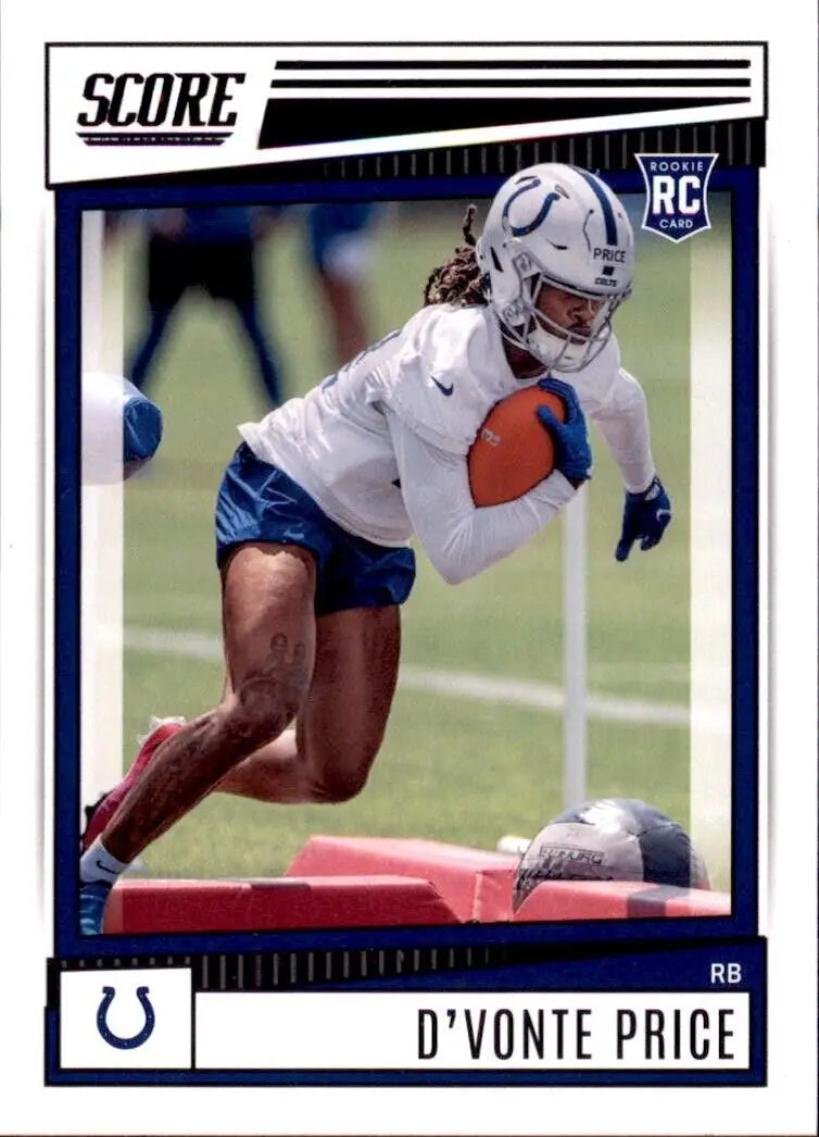 D’Vonte Price rookie card from 2022 Panini Score Indianapolis Colts NFL collection