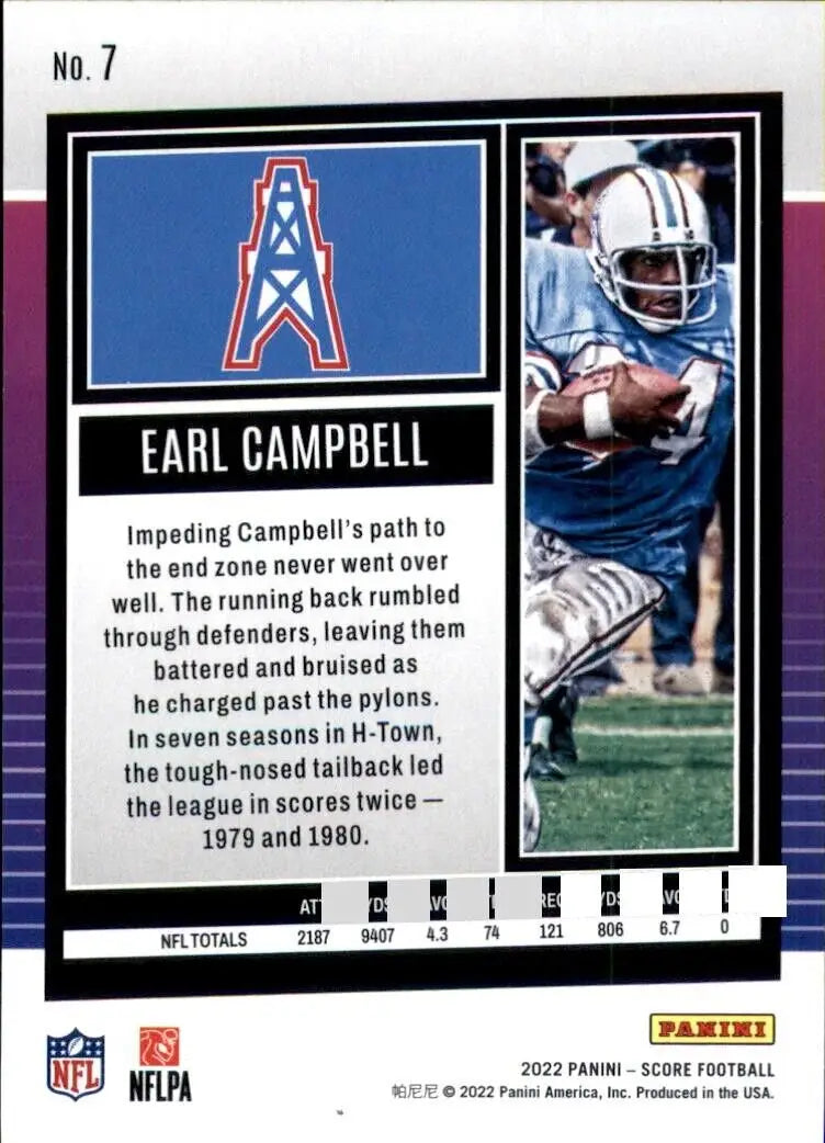 2022 Panini Score Earl Campbell Houston Oilers NFL Football card #7 for collectors