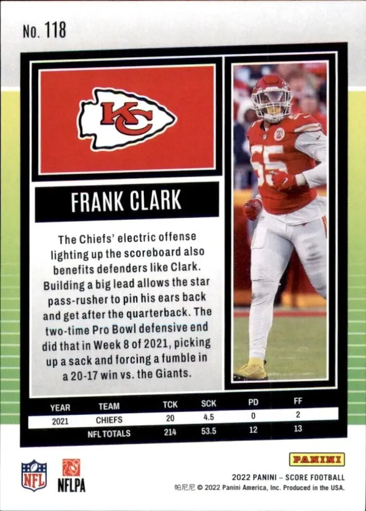 Panini Score Frank Clark Kansas City Chiefs NFL Football Card #118 for collectors