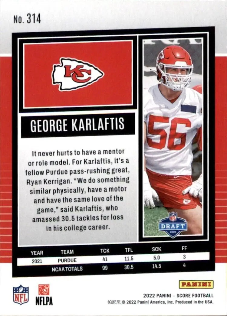 George Karlaftis Rookie Football Card Kansas City Chiefs 2022 Panini Score #314