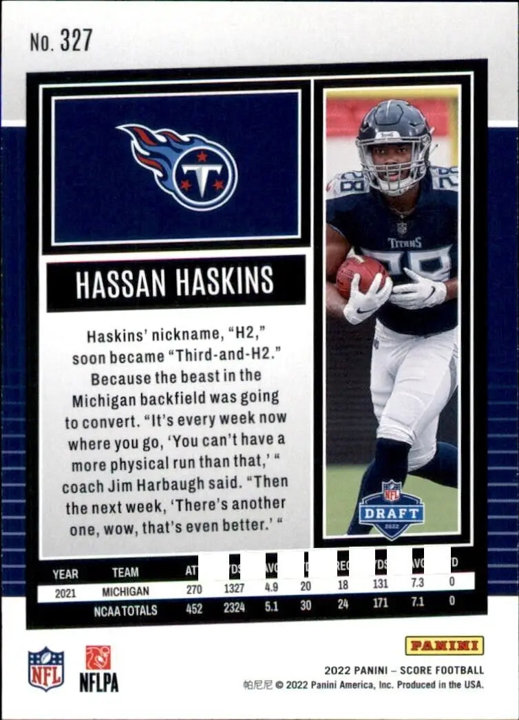 Hassan Haskins Rookie card from 2022 Panini Score Tennessee Titans NFL collection