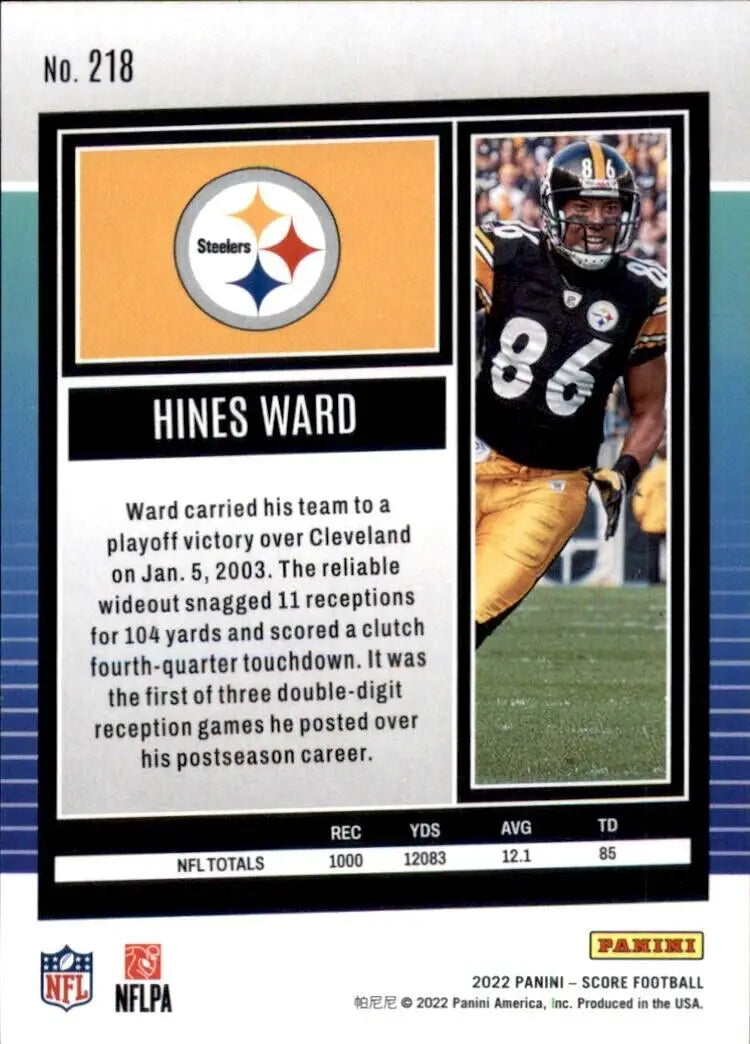 Hines Ward Pittsburgh Steelers football card from 2022 Panini Score collection