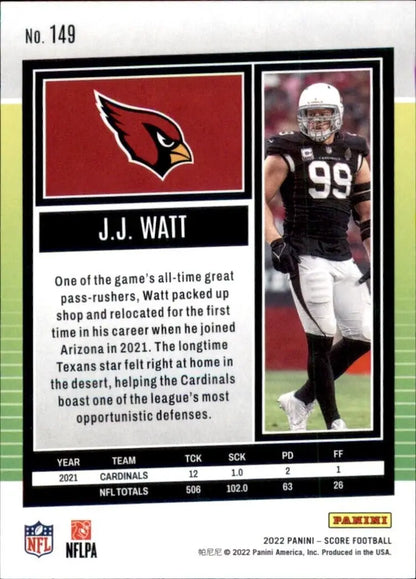 J.J. Watt 2022 Panini Score NFL Football card Arizona Cardinals #149 collectible