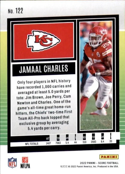 2022 Panini Score Jamaal Charles Kansas City Chiefs Football Card #122