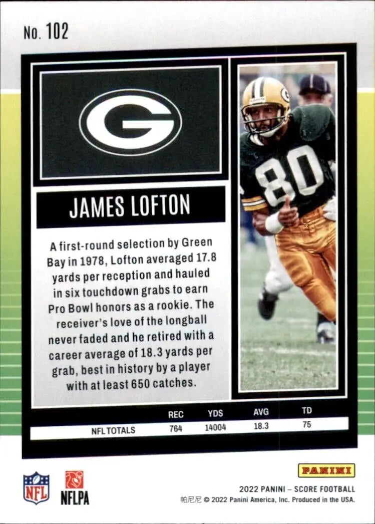 James Lofton Green Bay Packers NFL Football Card from Panini Score James #102