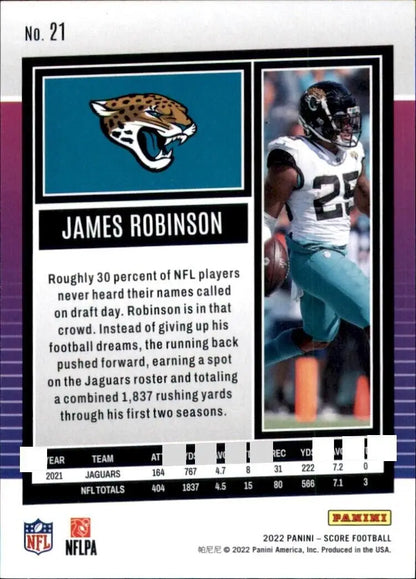 Panini Score James Robinson Football Card from the 2022 Jacksonville Jaguars NFL set