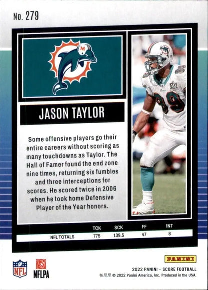 Panini Score Jason Taylor Miami Dolphins NFL Football Card #279 displayed for sale