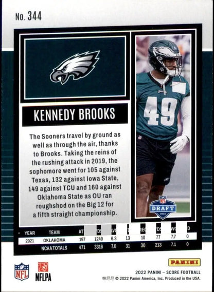 Kennedy Brooks Rookie Football Card from 2022 Panini Score Philadelphia Eagles NFL