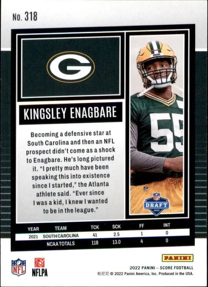 Kingsley Enagbare rookie football card from 2022 Panini Score Green Bay Packers